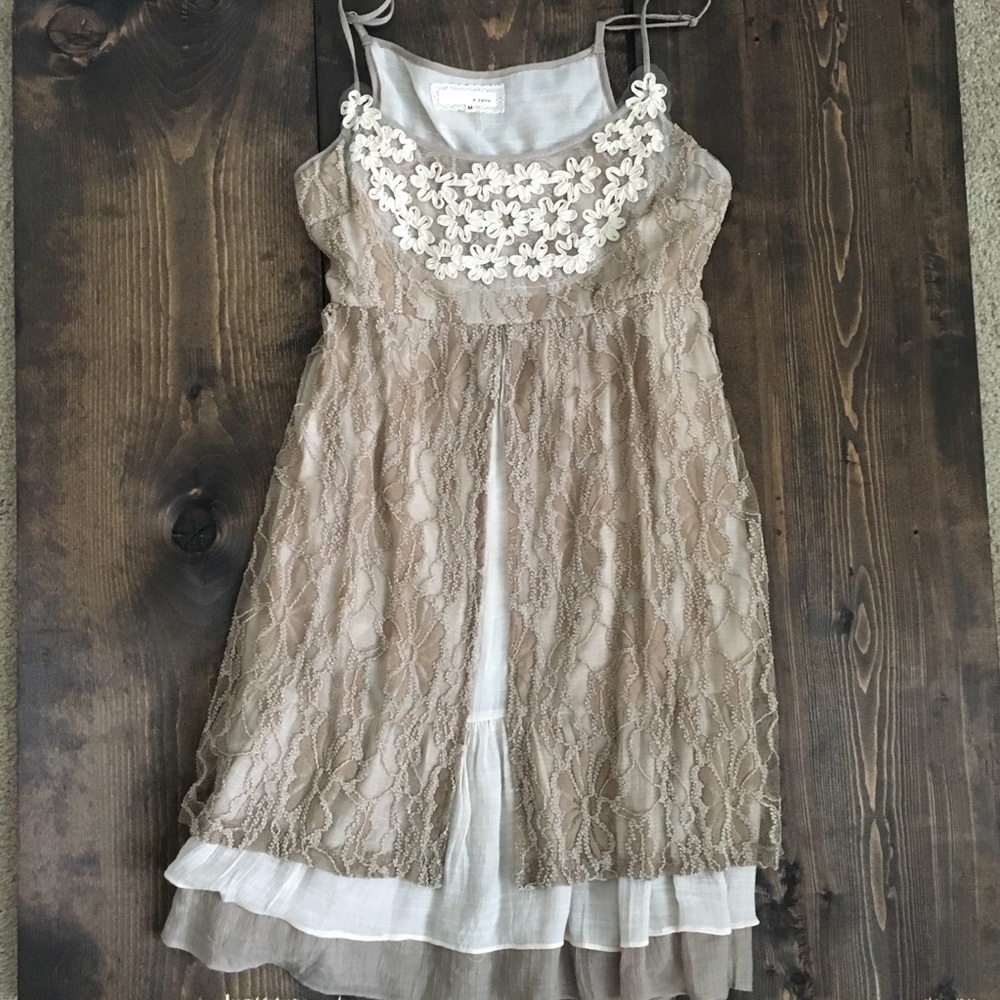 Modcloth Flowered Beige Sundress
